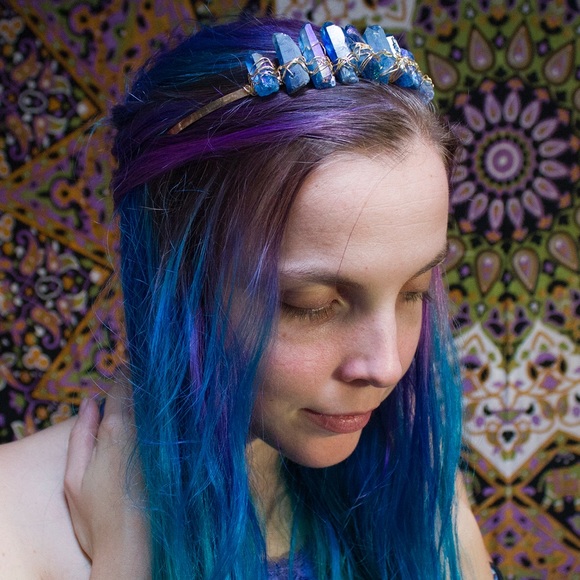 Light Blue Titanium Quartz Gold Fairy Crown - Picture 3 of 4