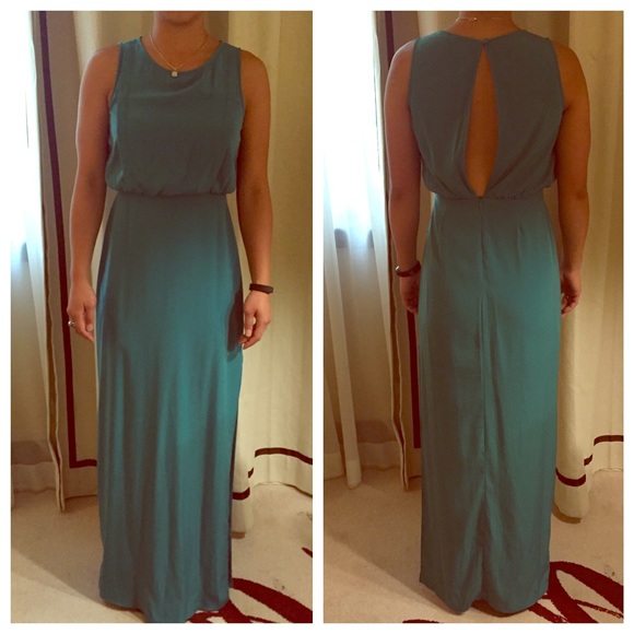 Turquoise full-length open back dress