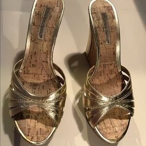 Charles David Gold Leather Wedges