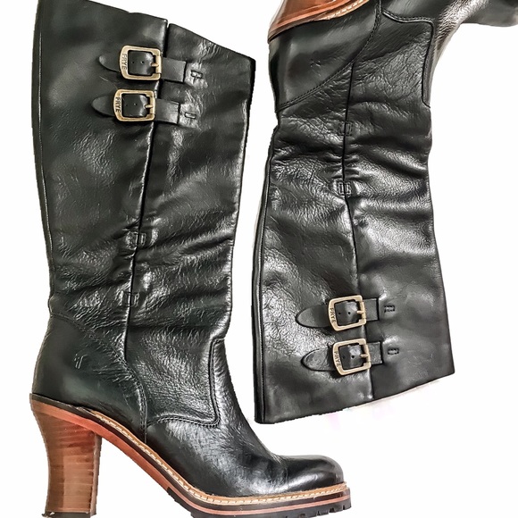 Frye Shoes - Frye • Mildred Engineer Black Leather Boots