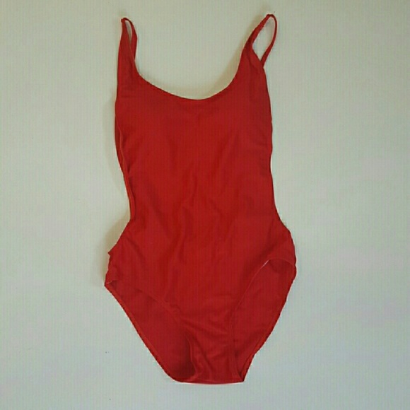 Red High Waisted Low Back padded Bathing Suit - Picture 2 of 4