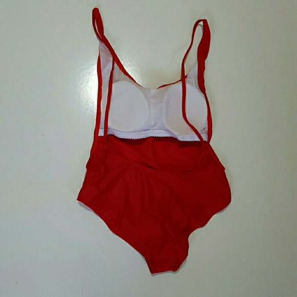 Red High Waisted Low Back padded Bathing Suit - Picture 3 of 4