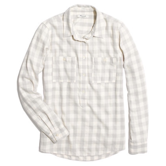 *MADEWELL FLANNEL POPOVER IN GREY BUFFALO CHECK