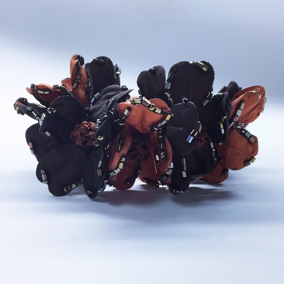 Embellished Hair Scrunchy w/Satin Beaded Flowers