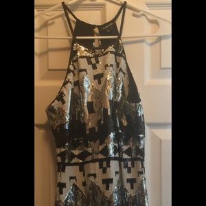Black, white, and silver sequin dress