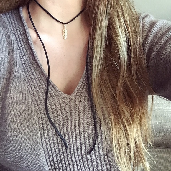 14k Gold/Silver Feather Handmade Choker Necklace - Picture 2 of 4