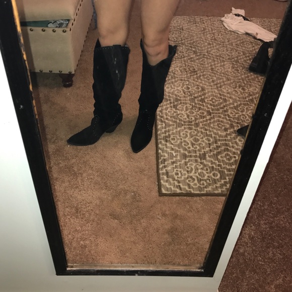 Suede tall cowboy boots. Studded. Size 7.5