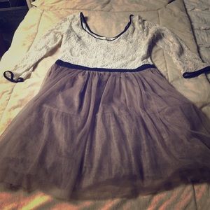 Cream and mauve tool dress.
