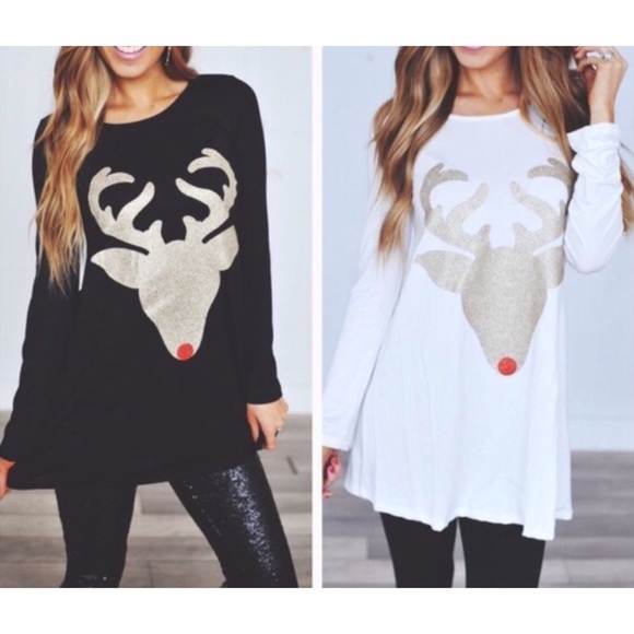 Couture Gypsy Tops - ❗️CLEARANCE❗️Black Glitter Reindeer Tunic  S M L