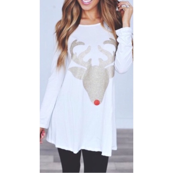 ❗️LAST ONE❗️Ivory Reindeer Tunic Top S M L - Picture 2 of 3