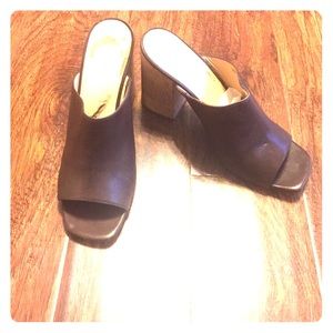 Cole Haan Brown w/ chunky cork heel open toe mules