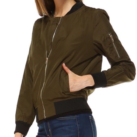 Olive Basic Bomber Jacket 🕶 - Picture 2 of 4