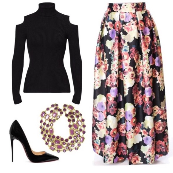 Colorful Floral Flare MAXI Skirt