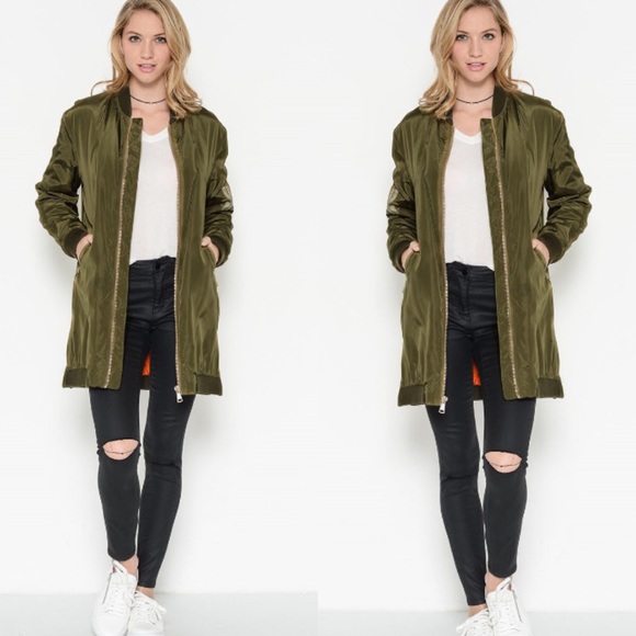 ‼️LAST ONE‼️Long Olive Bomber Jacket ✨🕶 - Picture 2 of 4