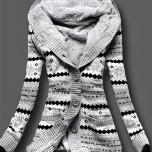 Casual fleece print hooded cardigan sweatshirt