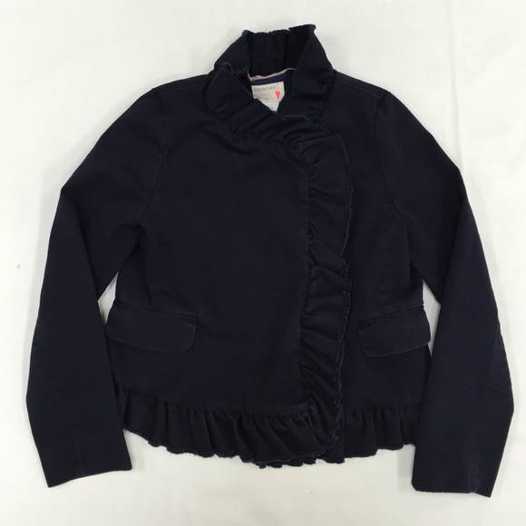 J Crew/Crew Cuts Navy Chino Ruffle Jacket