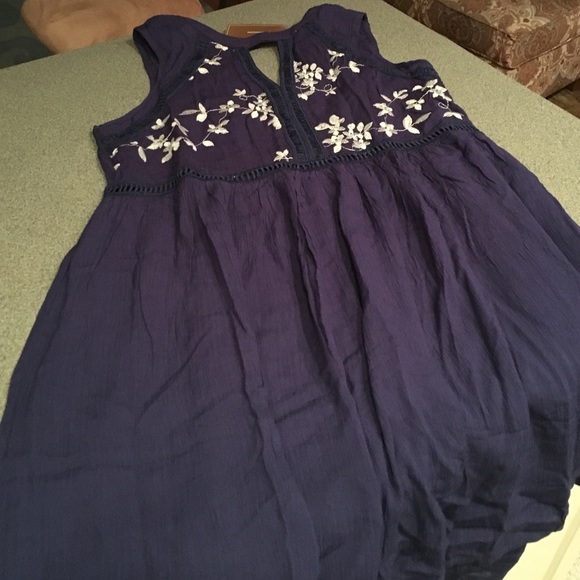 Navy embroidered hi-lo dress