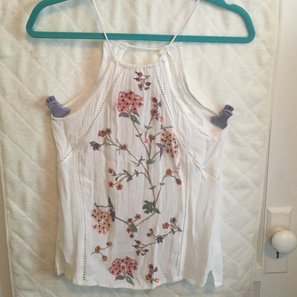 Embroidered white tank
