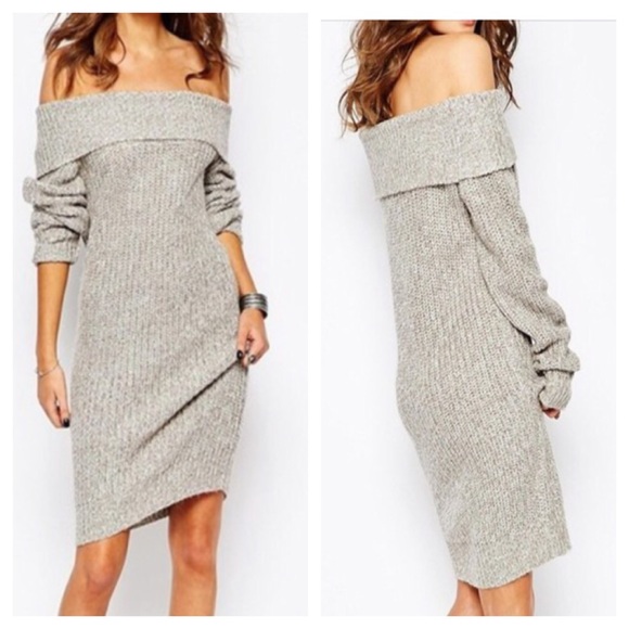 off shoulder knit sweater dress - Picture 2 of 7