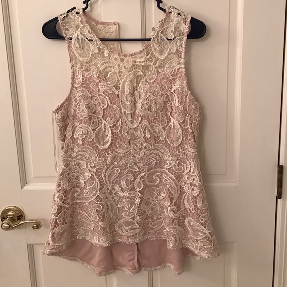 Charlotte Russe Tops - NWOT..Charlotte Russe beige lace high low top