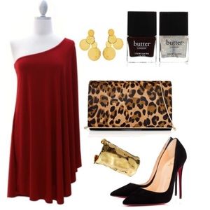 One Shoulder Dress w/Winged Kimono Slit Sleeve