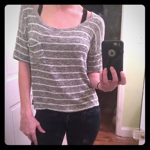 striped, knit, short sleeve shirt
