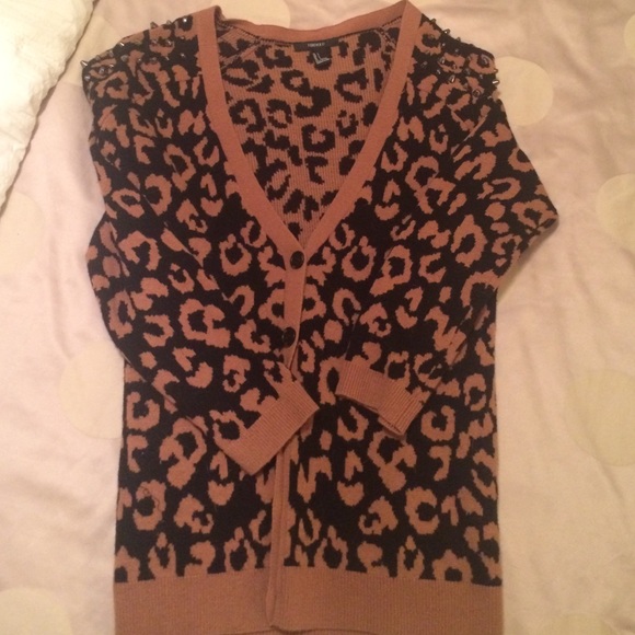 Forever 21 Leopard Cardigan with Studded Shoulders