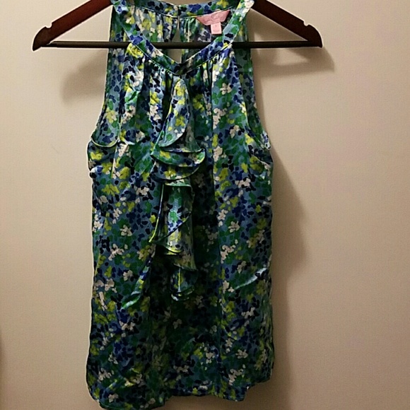 Ruffle front floral blouse