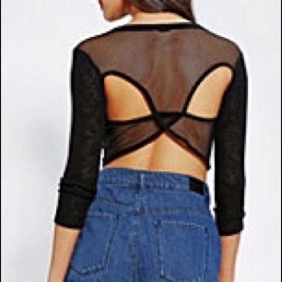 Sparkle and Fade Mesh-Back Cropped Sweater