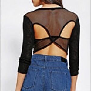 Sparkle and Fade Mesh-Back Cropped Sweater