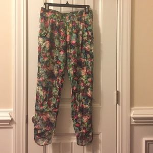 Anthropologie Floral Silk Joggers