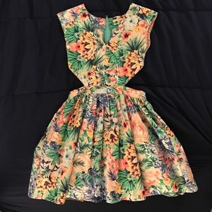 Floral Mustard Seed Cut Out Dress