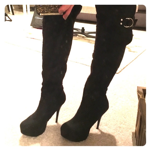 Black knee high suede boots