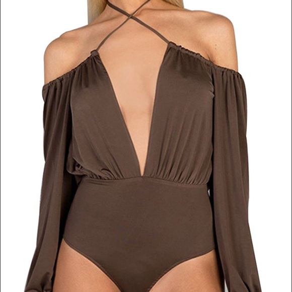 Brown Off Shoulder Bodysuit