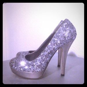 Silver sequin heels