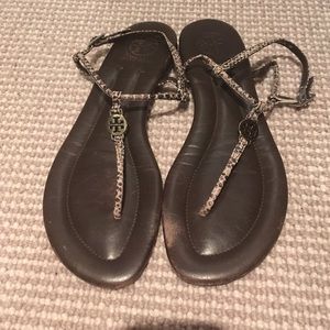 Snakeskin flat sandals by Tory Burch. Size 7.