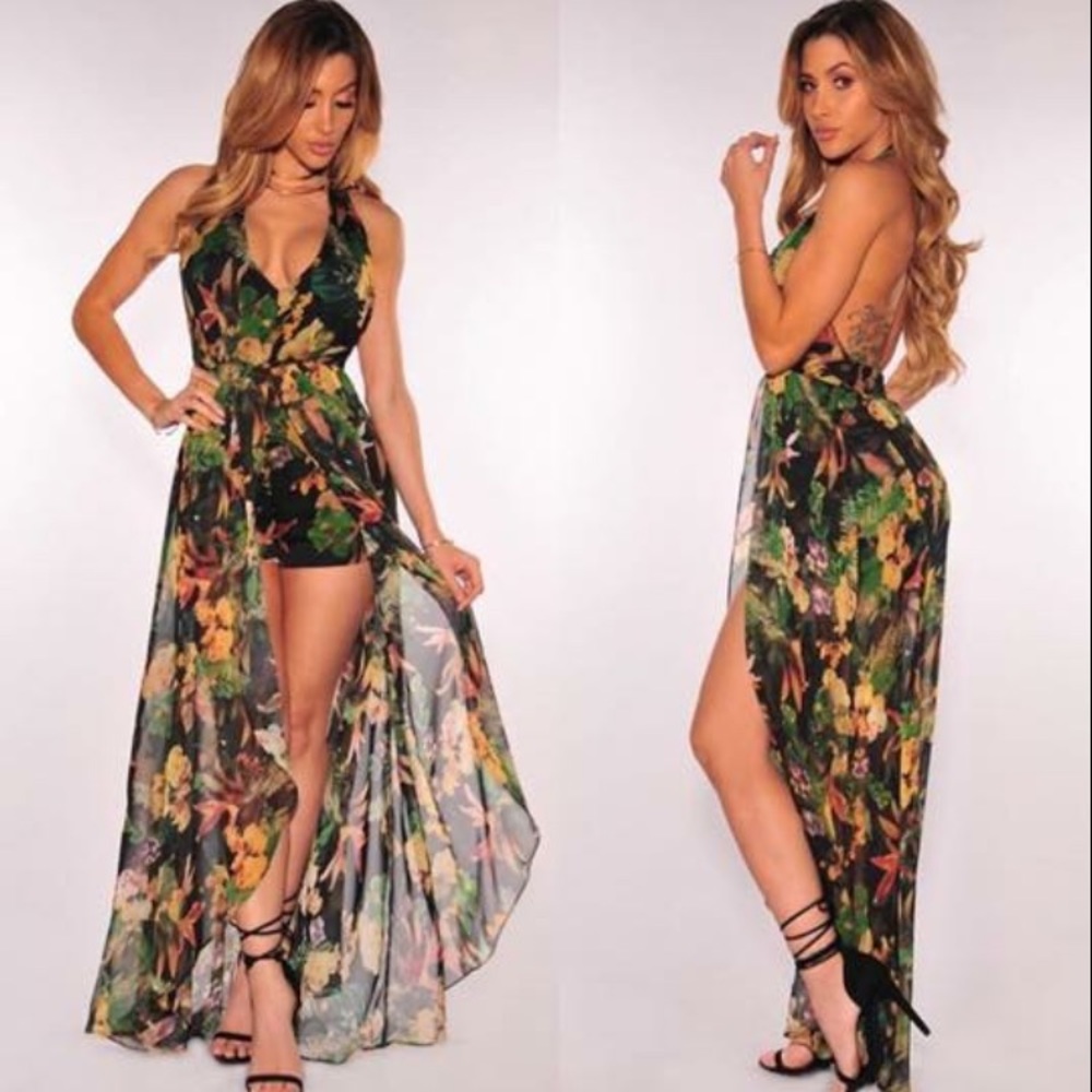 Halter Floral Romper Dress