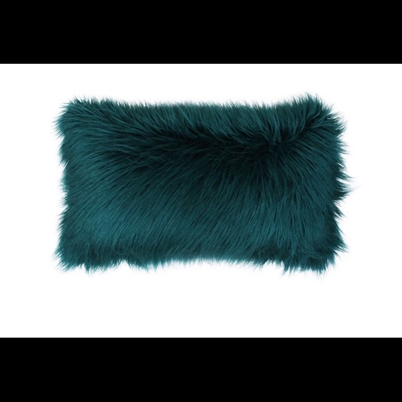2 deep teal faux Mongolian fur pillows!