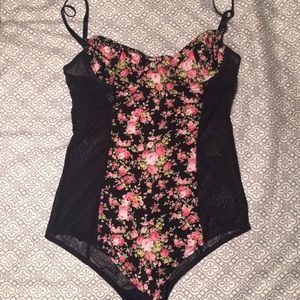 F21 Floral Mesh Body Suit