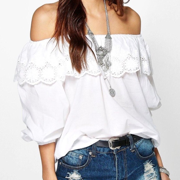 Tops - 🎉HOST PICK🎉White Off-Shoulder Embroidered Top