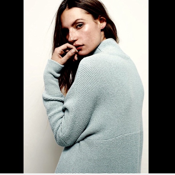 Free People aqua blue Mock Slouchy Sweater - Picture 2 of 4