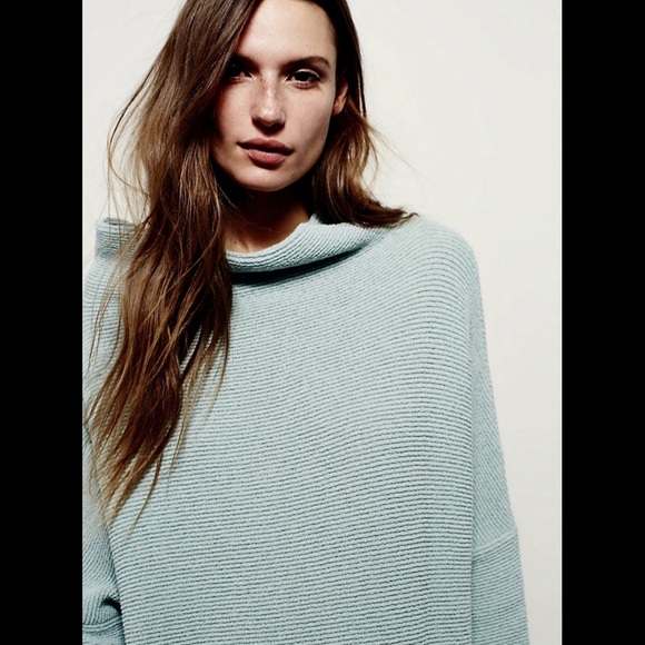 Free People aqua blue Mock Slouchy Sweater - Picture 3 of 4