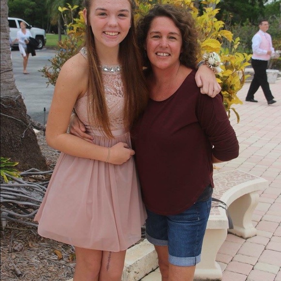 Pink lace homecoming dress