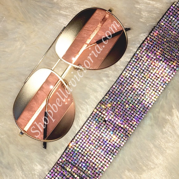 Aviator Pink Gold Mirrored Sunglasses - Picture 2 of 2