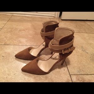 Brown ankle strap pumps