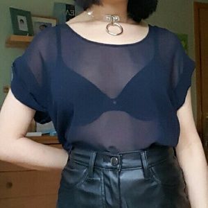 SOLD Navy Sheer Chiffon Shirt