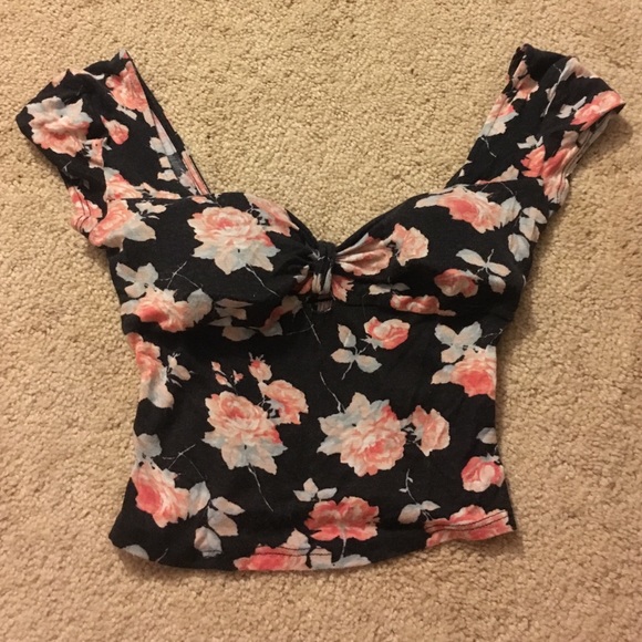 Black crop top with flower print