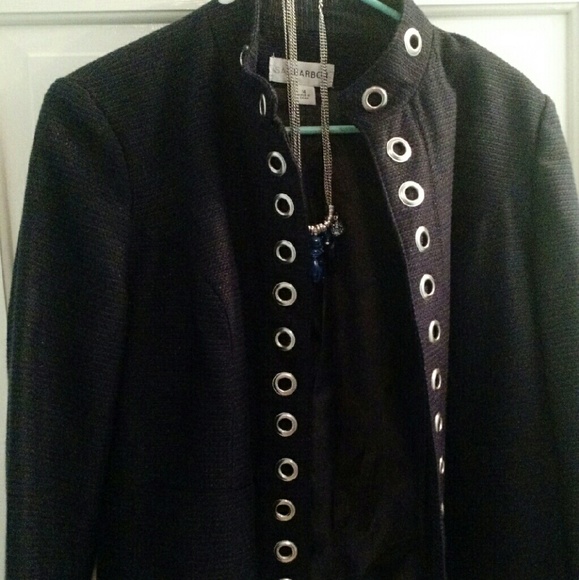 Navy blue edgy riveted career jacket blazer