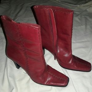 Ladies Red Leather Ankle Boots