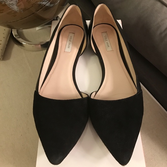 Cole Haan black suede & smooth black leather flats